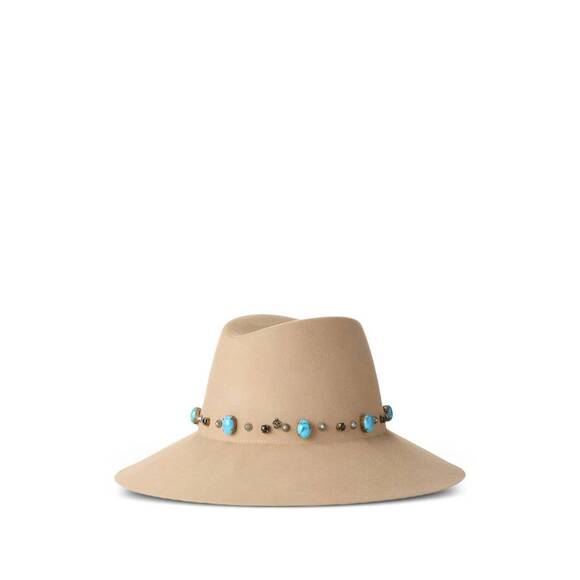 NEW MAISON MICHEL kate hat stone & studs on wool felt hat in beige onyx